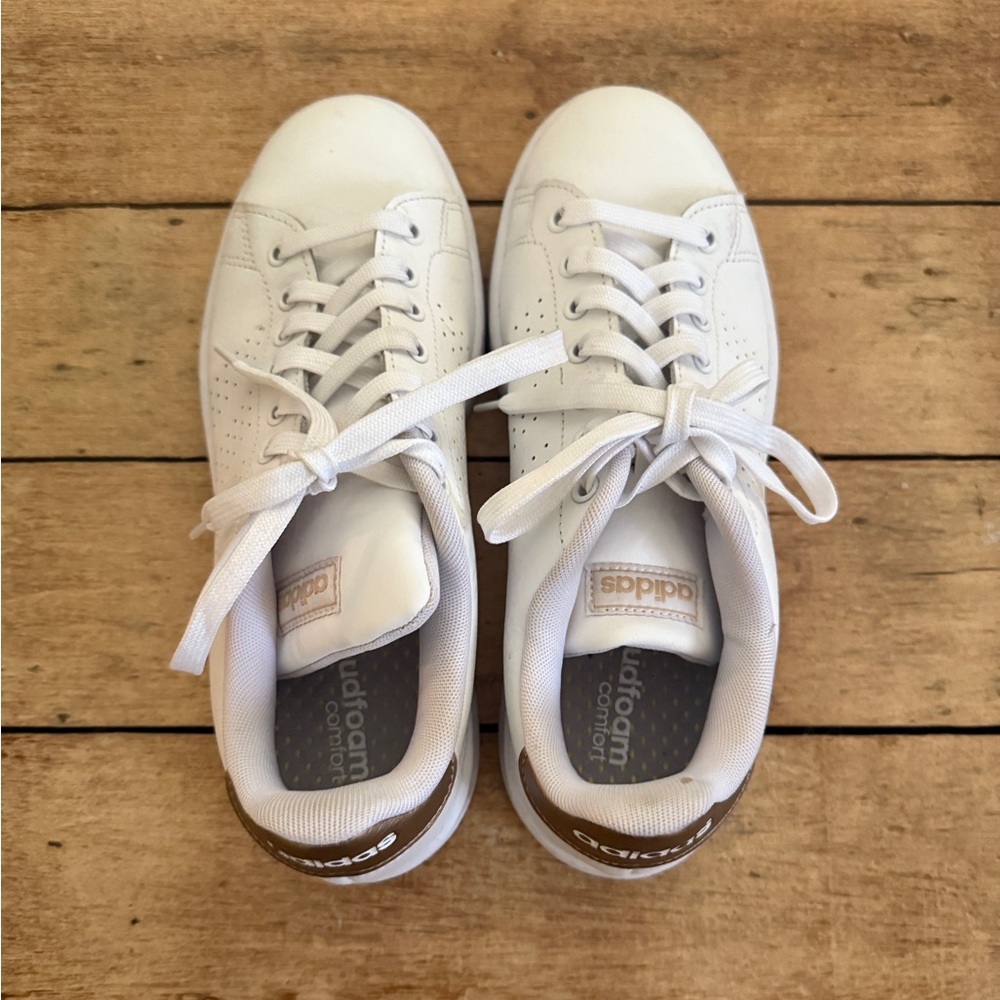 Adidas White Sneakers with Gold Details